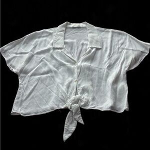 Wilfred White Button Down Tie-Front Shirt Short Sleeve
